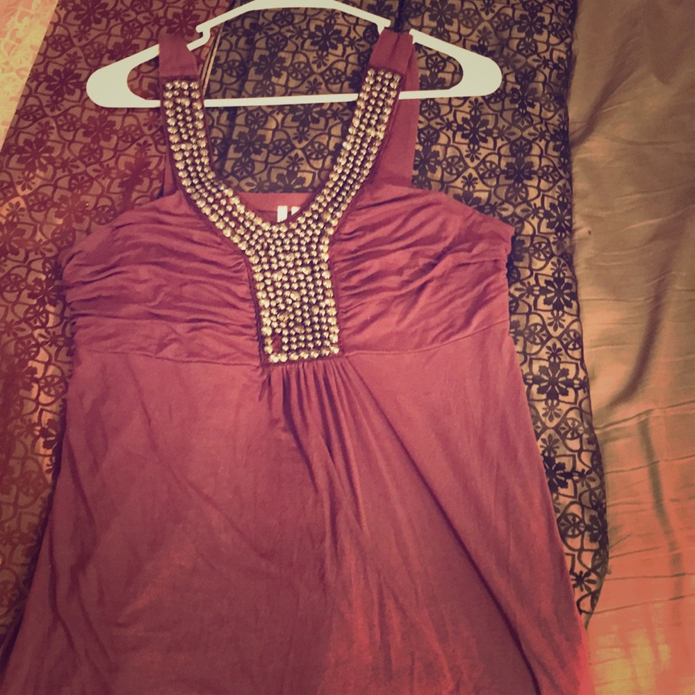 Embellished, Studded, Mauve Tank-Top